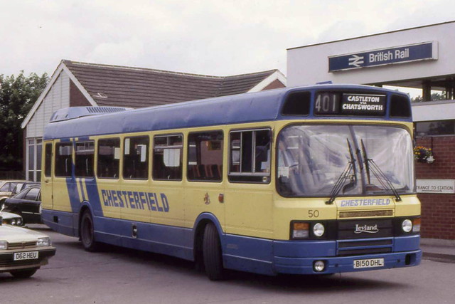 Chesterfield 50 B150DHL is seen at Chesterfield Railway Station on 25 July 1987.
