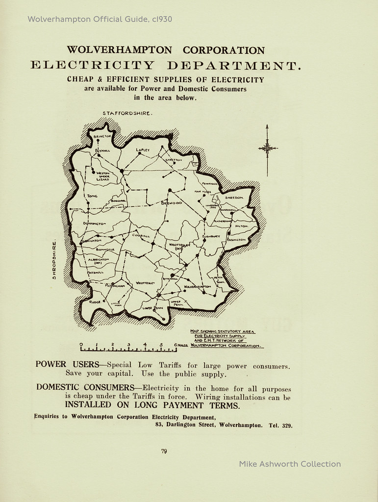 Wolverhampton Corporation Electricity Department, advert showing the area of supply, c1932