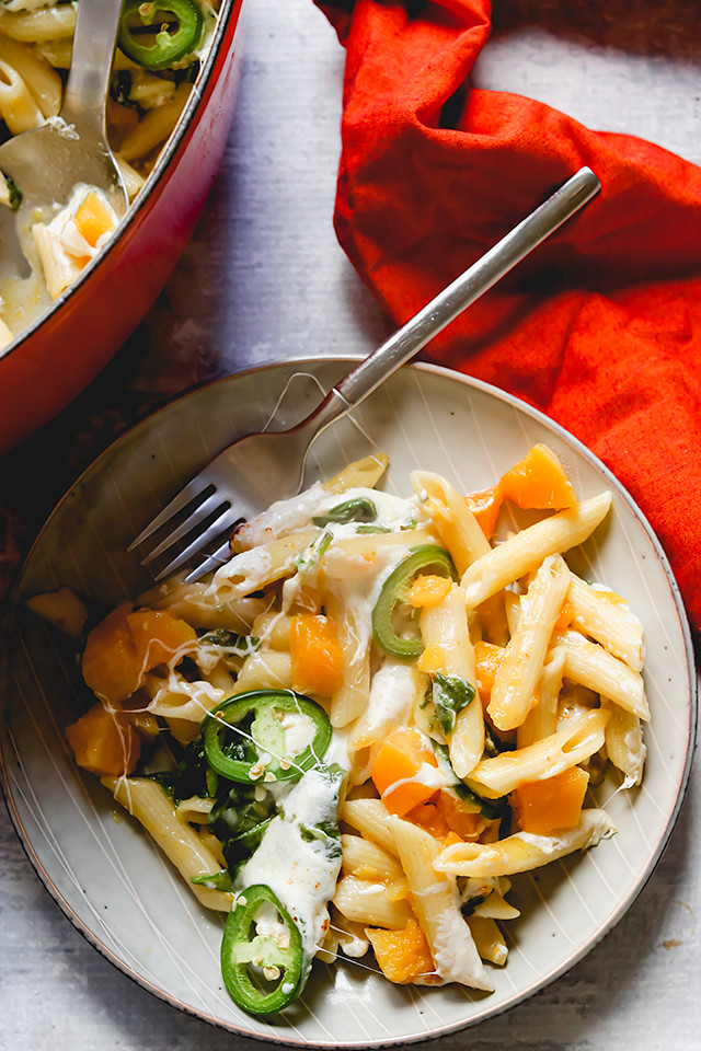 Spicy Jalapeno Butternut Squash Pasta Bake