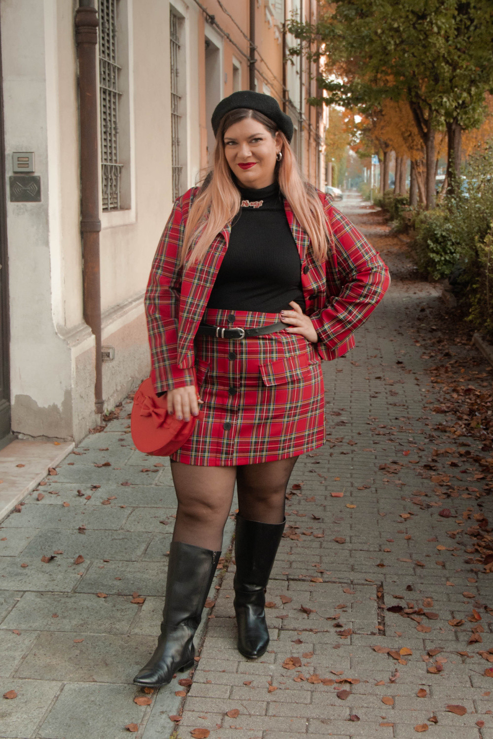 outfit curvy plus size completo tartan SHEIN (6)