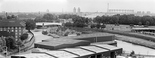 Blackwall Tunnel Northern Approach, Tweed House, view, Bromley-by-Bow, Tower Hamlets, 1983 35v-3pan_2400