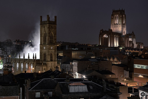 stlukeschurch thebombedoutchurch theblitz projectionshow smoke anglicancathedral city architecture buildings towncenter landscape longexposure photography rooftops towers streets urban merseyside uk