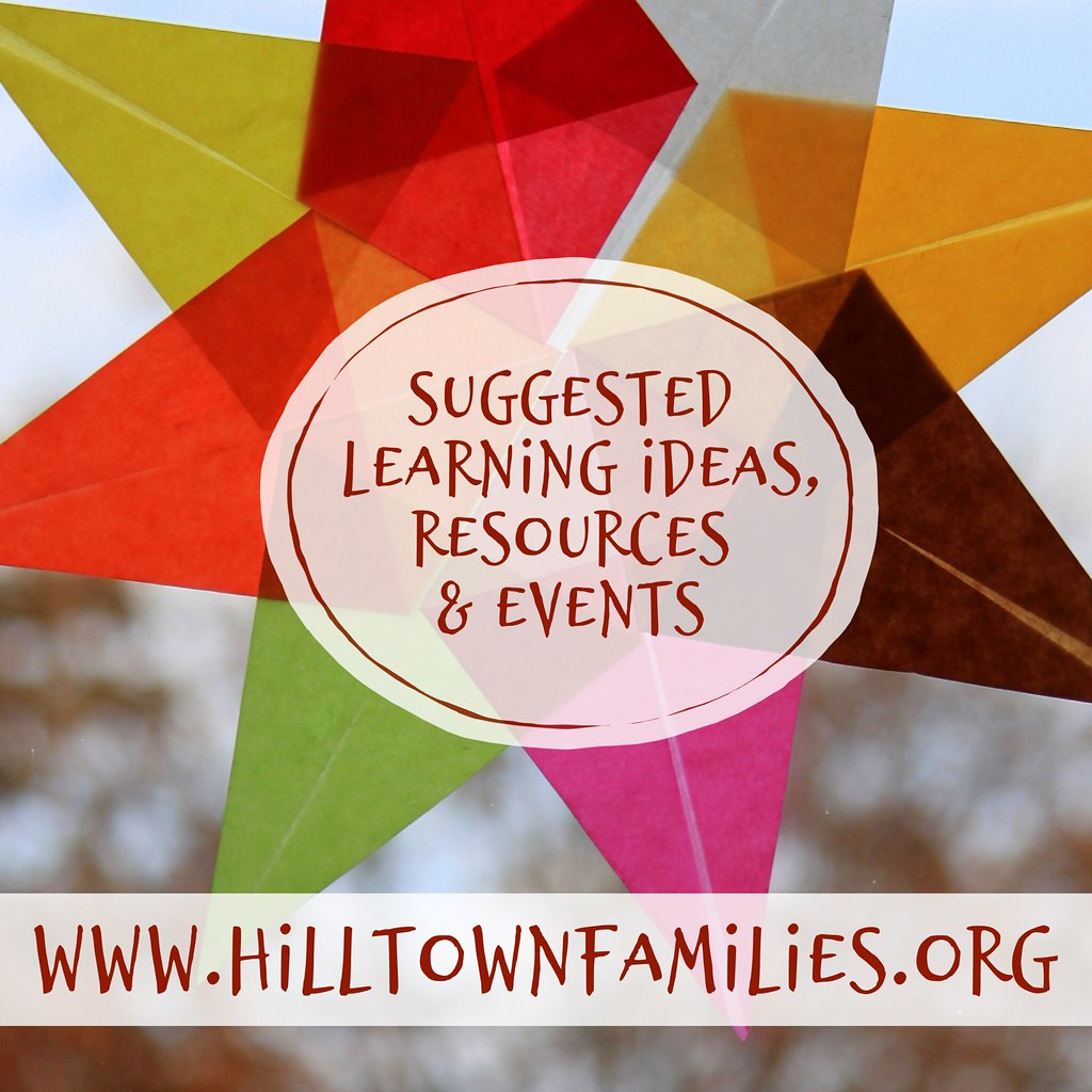 Graphic with background of a colorful paper star and the words "Suggested Learning Ideas, Resources & Events" overlay.