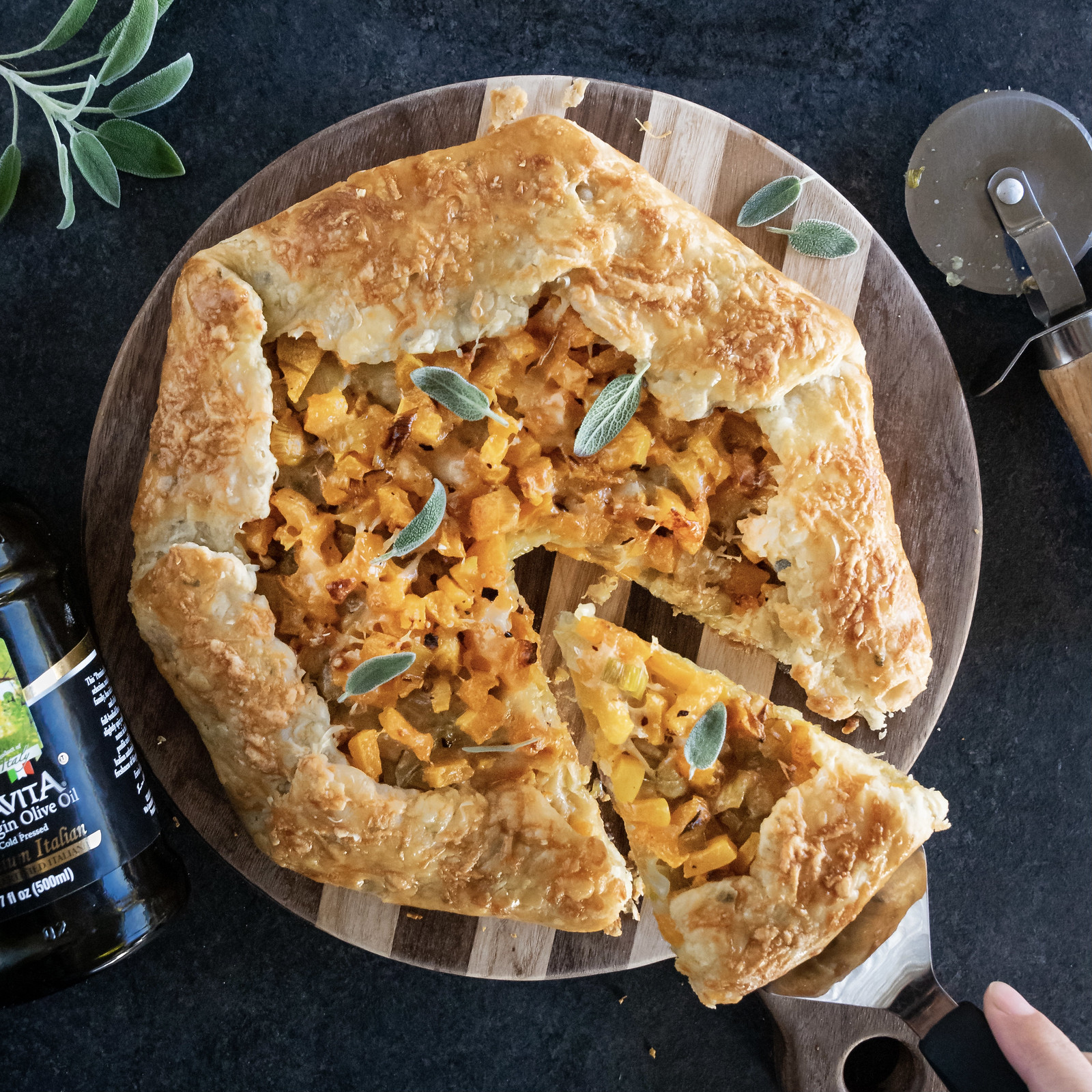 butternut squash galette with gruyère and caramelized leeks