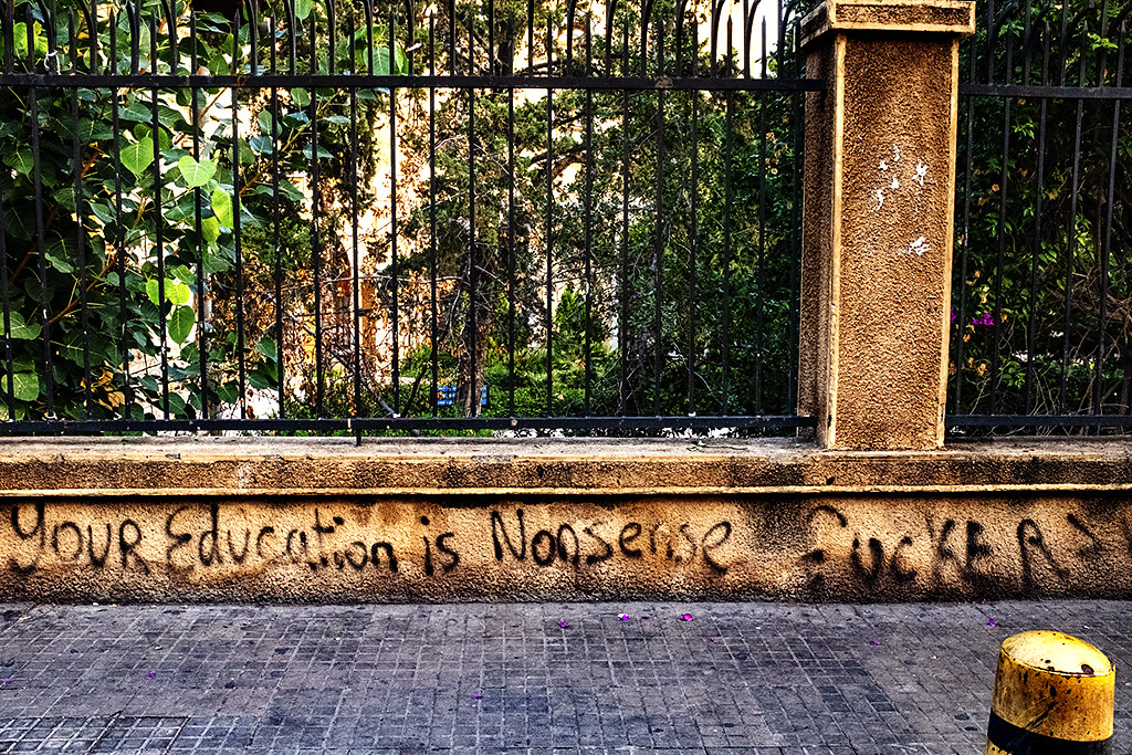 your education is nonsense fuckers on wall of American University--Beirut