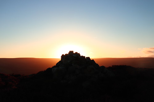 sunset cairn sky evening hill pennines