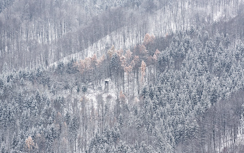 winter snow landscape slovenia slovenija huntingobservationtower forest zima sneg gozd opazovalnica