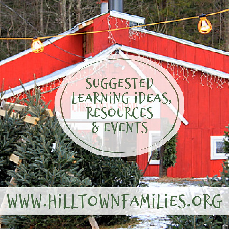 Image of a red barn with a sign reading "Christmas Shop" and Christmas trees outside for sale with the words "Suggested Learning Ideas" overlayed.