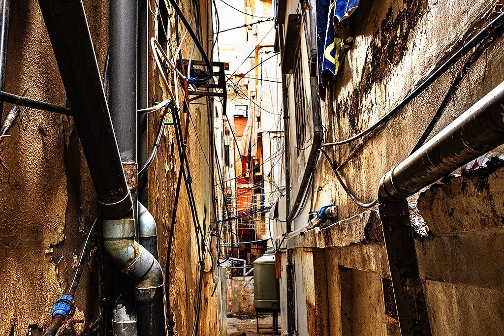 Very narrow alley in Palestinian neighborhood of Sabra on 12-8-20--Beirut