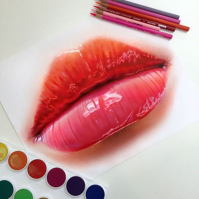 Realistic Color Pencil Drawing Lips