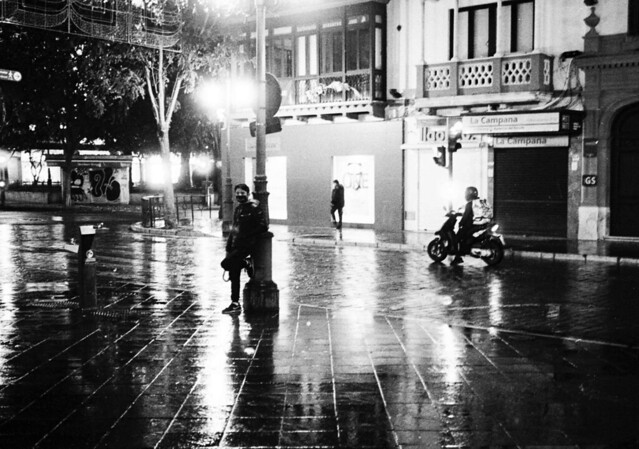 People on a rainy night