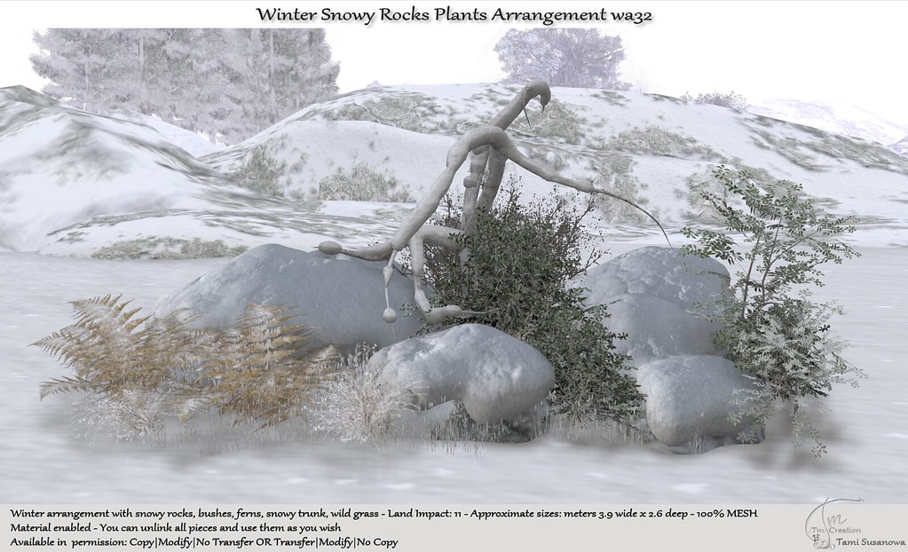 .:Tm:.Creation Winter Snowy Rocks Plants Arrangement wa32