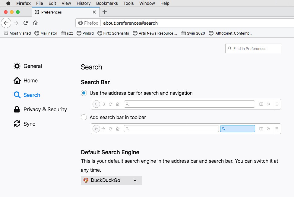 Firefox preferences to change search engine