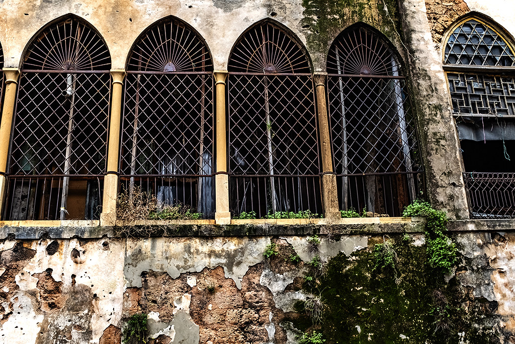 Beautiful tall windows in abandoned building on 12-14-20--Beirut
