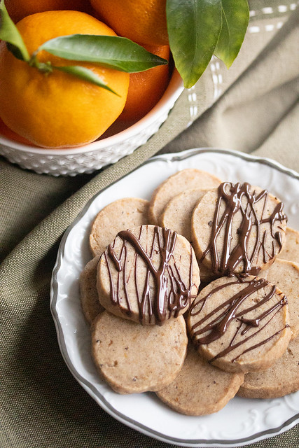 Plate of Orange-Spice Cookies Drizzled with Chocolate