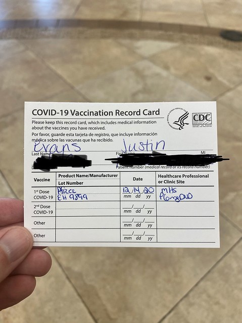 Dr. Justin Evans’ COVID-19 vaccination record card.