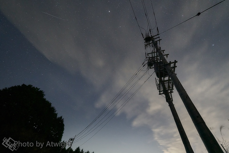 On a night with electric poles
