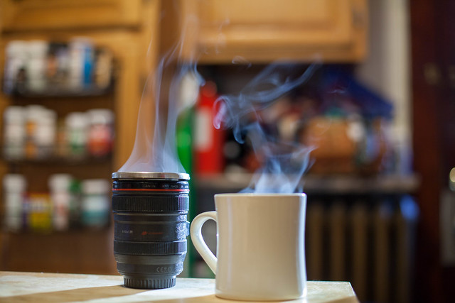 Steaming coffee