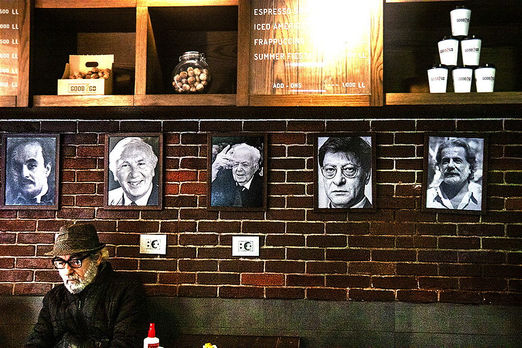 Writers on wall of Hamra cafe on 12-17-20--Beirut