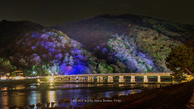 Togetsu-kyō Bridge during the annual Hanatōro Illumination in Arashiyama.