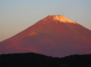 Morning light: vermilion Mt. Fuji