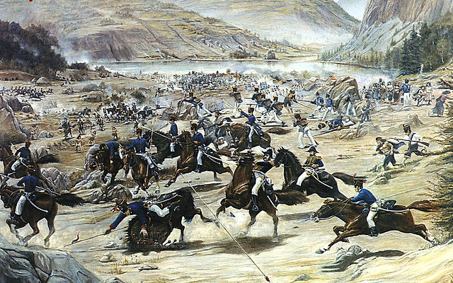 Captura de los Pincheira batalla de las lagunas de Epulafquen el 14 de enero de 1832. pintado por Alfredo Lahaye Chávez