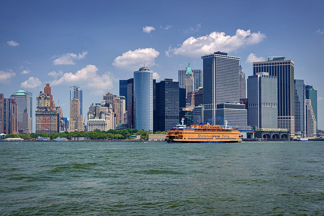 View of Lower Manhattan, Battery Park and the Staten Island Ferry, Manhattan, New York City