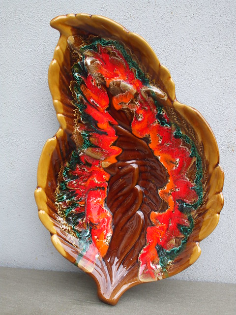 Very Colourful Large Vintage Vallauris Ceramic Leaf Dish Made in France