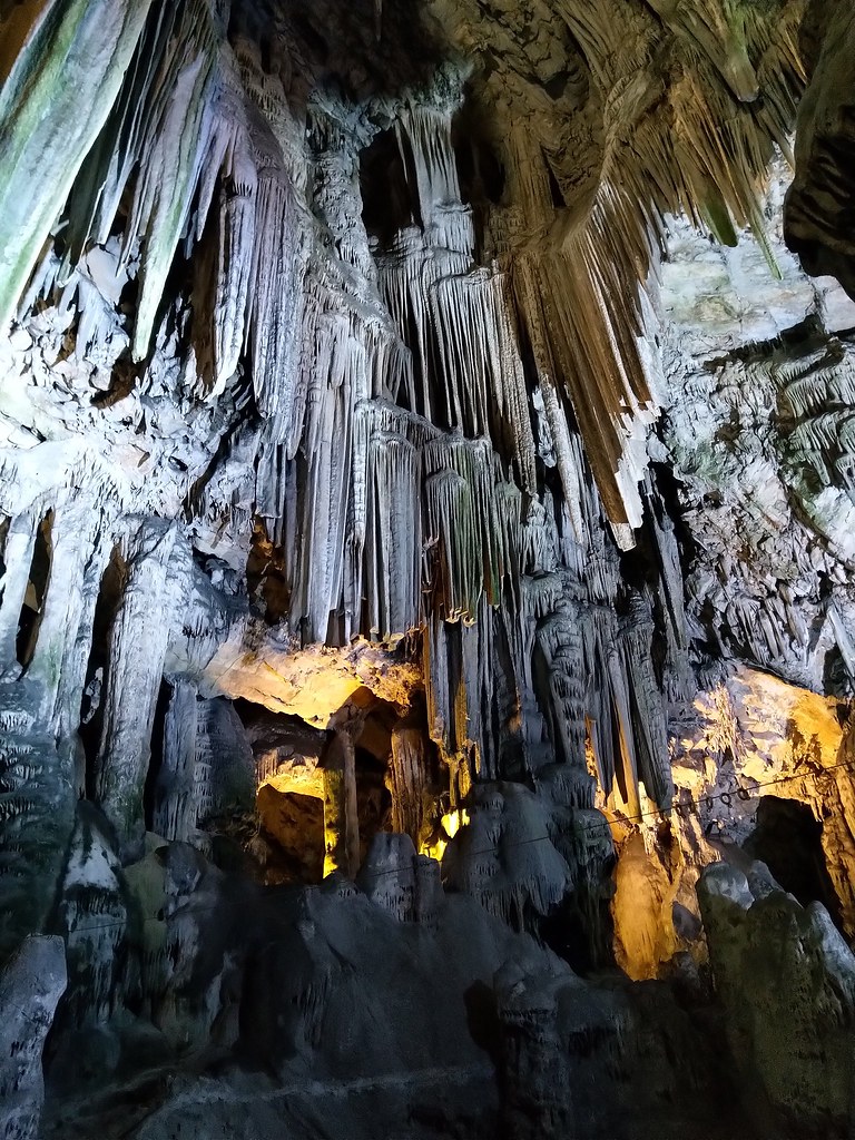 Stalactite columns in St. Michael's Cave, Gibraltar
