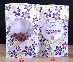 Matte Purple Bauhinia Printed Stand Up Pouch With Zipper&Frosted Window