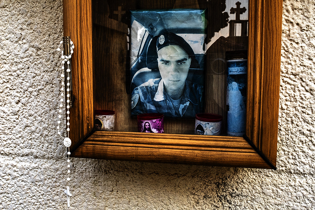Portrait of young soldier at cemetery near Our Lady of Awaiting on 12-22-20--Maghdouché