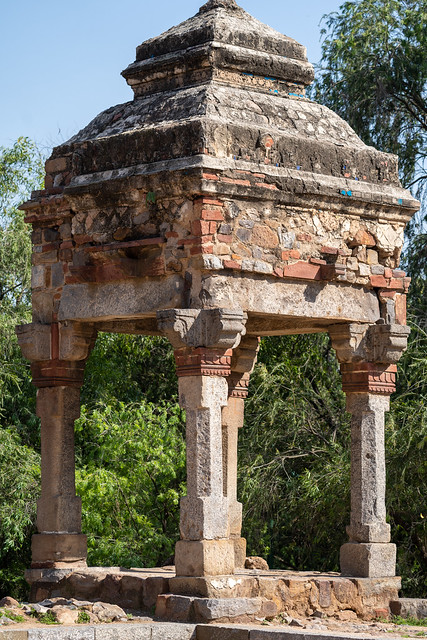 Ancient stone tower on a tomb in Lodi Garden - New Delhi, India