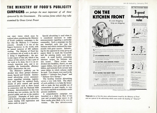 Ministry of Food's publicity campaigns. Article from Art & Industry Magazine by Grace Lovat Fraser, January 1941 : Pages 2 & 3