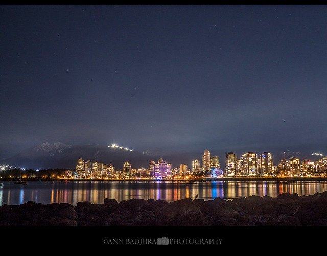 Night falls in Vancouver, BC, Canada