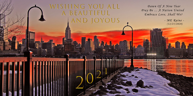 HAPPY NEW YEAR 2021 with Scene of Pre-Sunrise Manhattan from Maxwell Place Park of Hoboken (NJ)
