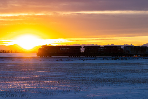 canadian pacific railway canada alberta cp cpr cprr railroad train trains railfan brooks subdivision sub winter sunset