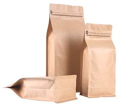 Kraft Paper Flat Bottom Coffee Pouch With Tin Ties