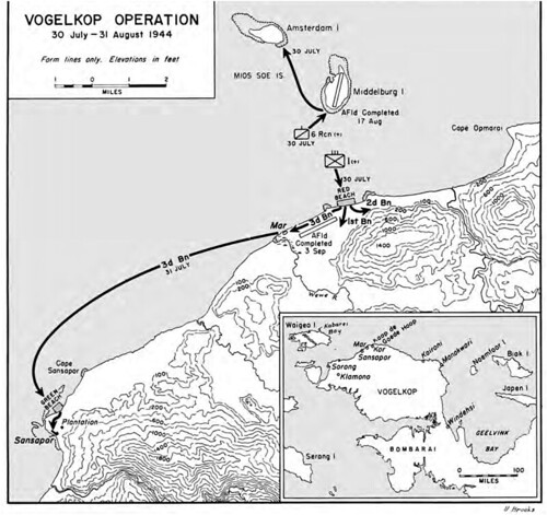 Kaart operatie Typhoon, 30 juli031 augustus 1944, Vogelkop
