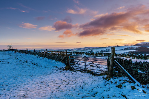 snow landscape farm gate warmglow nikon sigma sunset