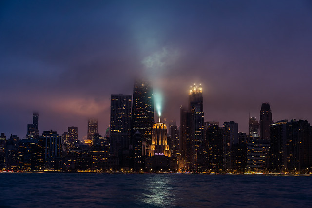Chicago Skyline Palmolive Spotlight Winter Fog
