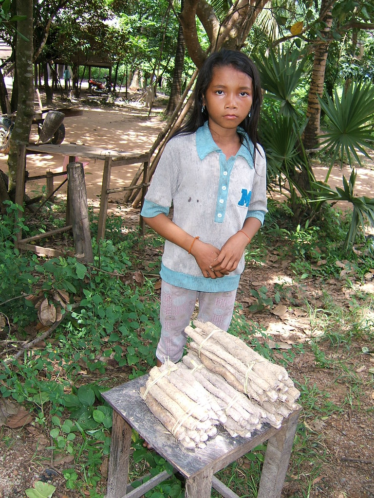 A young lass selling cassava (manioc) on the road back to Siem Reap