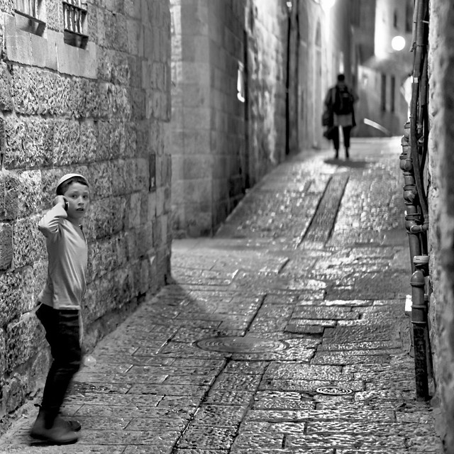 On the phone in the Old City