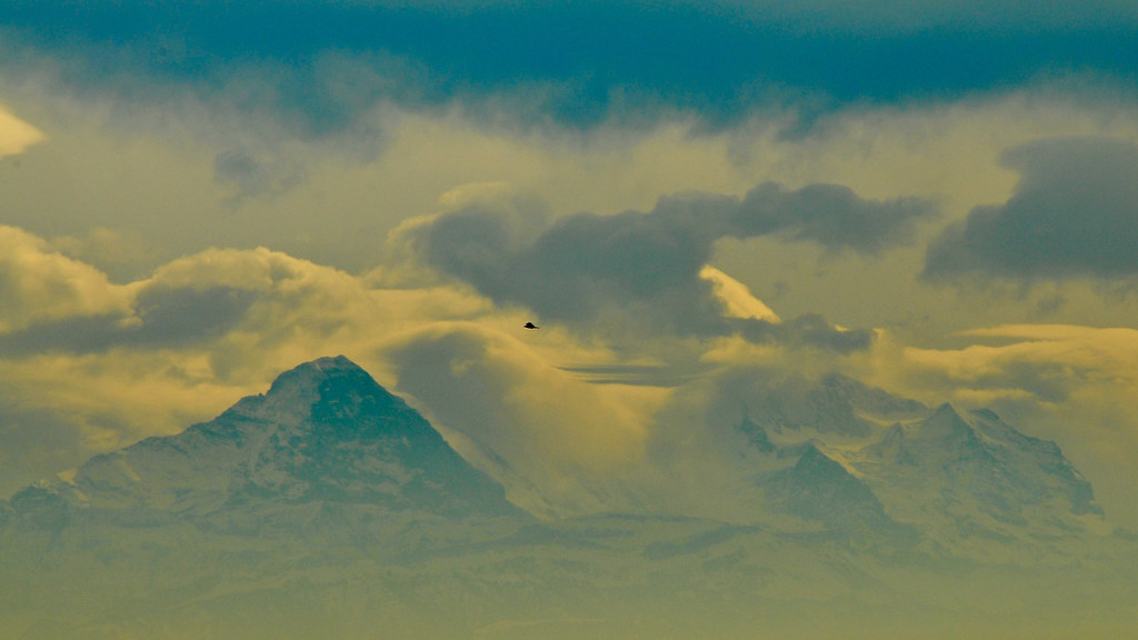 Bird Flying Past an Alp Dreamscape