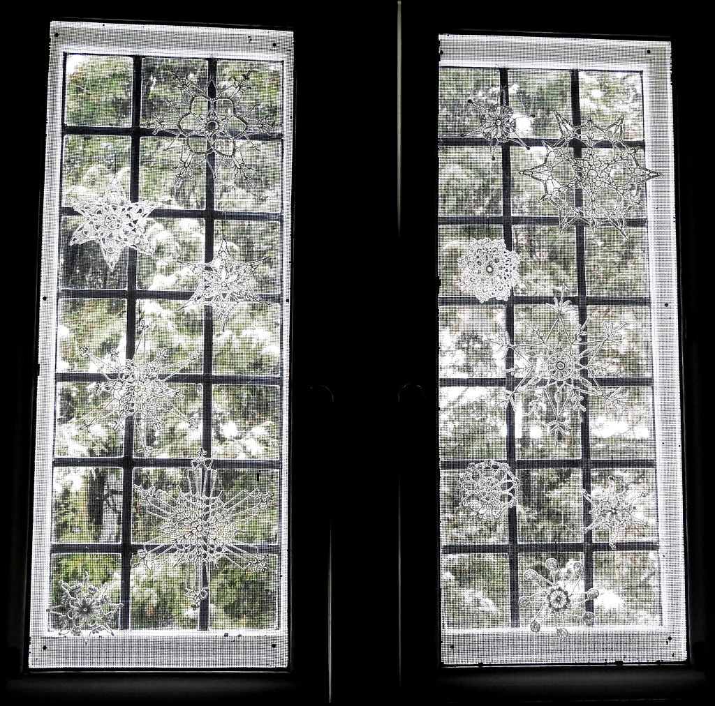 Opposite Sides of the Window - Ornamental Snow Flakes Inside, Real Snow (Snowing) Outside
