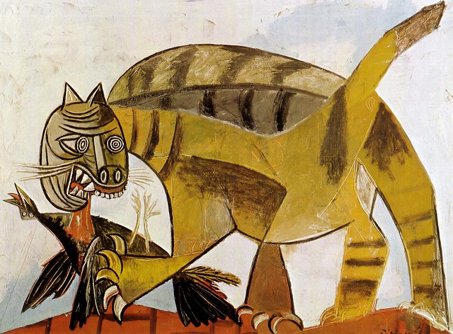 Pablo Picasso, Katze einen Vogel verschligend - Cat devouring a bird