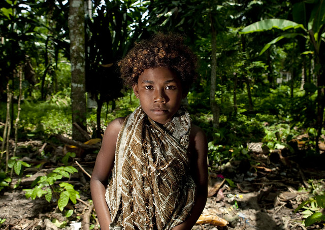 Portrait of a young girl in the forest, New Ireland Province, Kapleman, Papua New Guinea