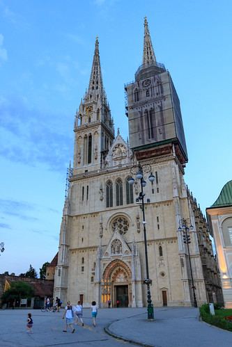croatia zagreb cathedral building architecture sunset sundown historic europe