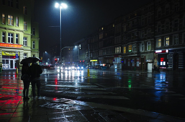 A couple on a rainy street