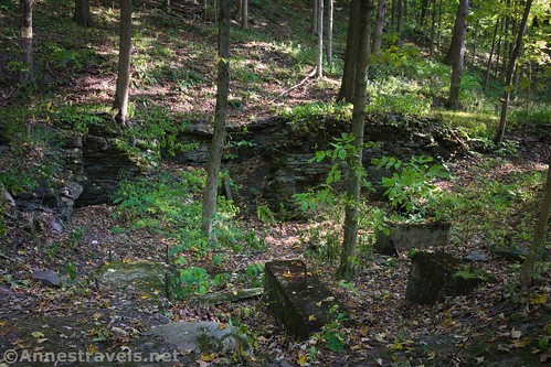 An old foundation near the falls.  I'd guess it belonged to some kind of mill.  Deckertown Falls, Montour, New York.