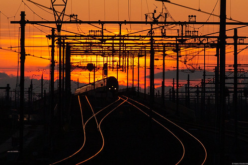sunset flyover hanswesterink railways netherlands hoofddorp
